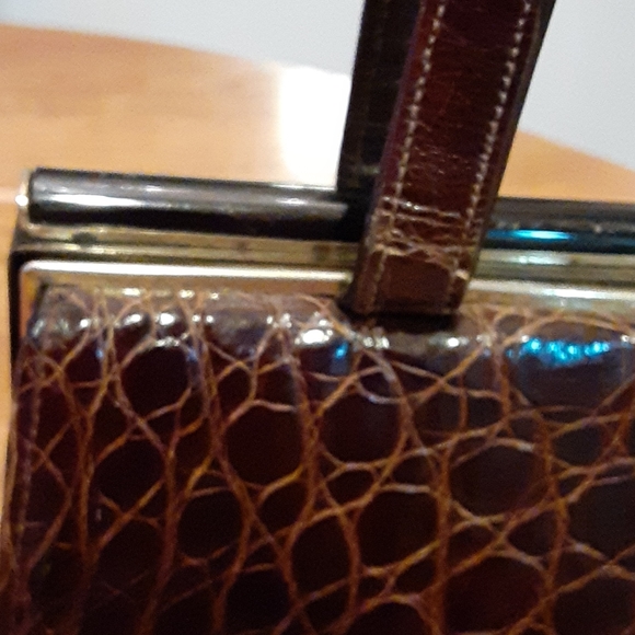 Vtg Real Alligator  Brown Kelly Handbag purse - Picture 4 of 16